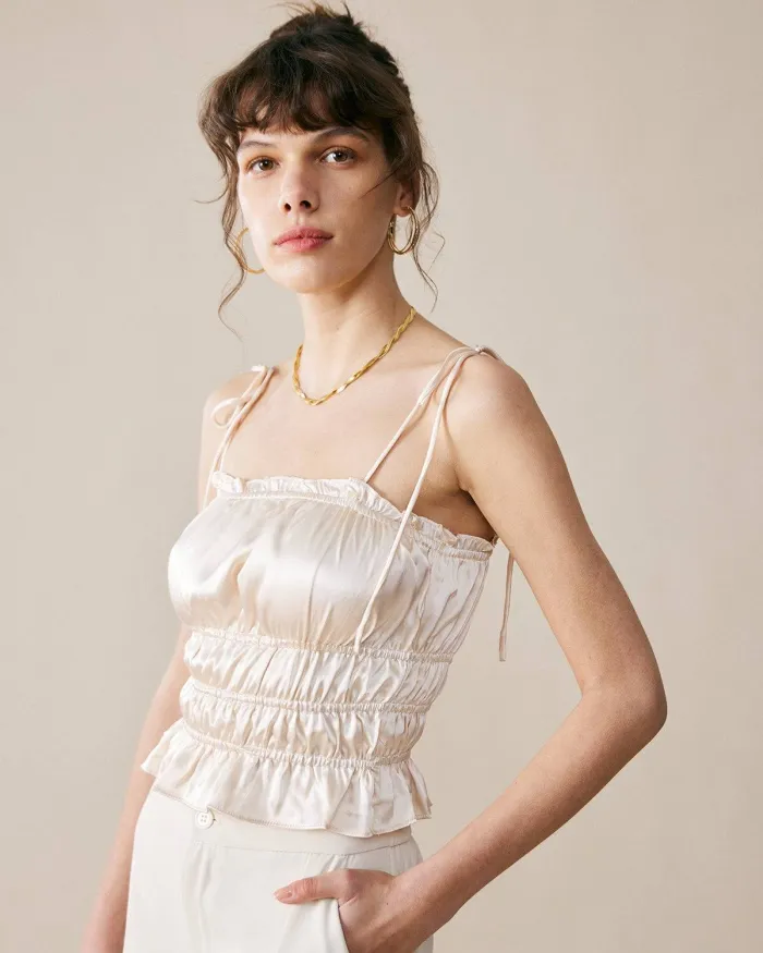 The Shirred Elasticized Satin Cami Top