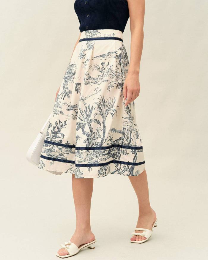The Floral Pleated A-Line Skirt