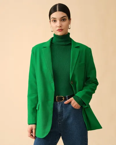 The Collared Solid Button Up Blazer