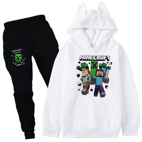 Minecraft Print Girls Boys Hooded Sweatshirt Pants Set Sportswear Suit