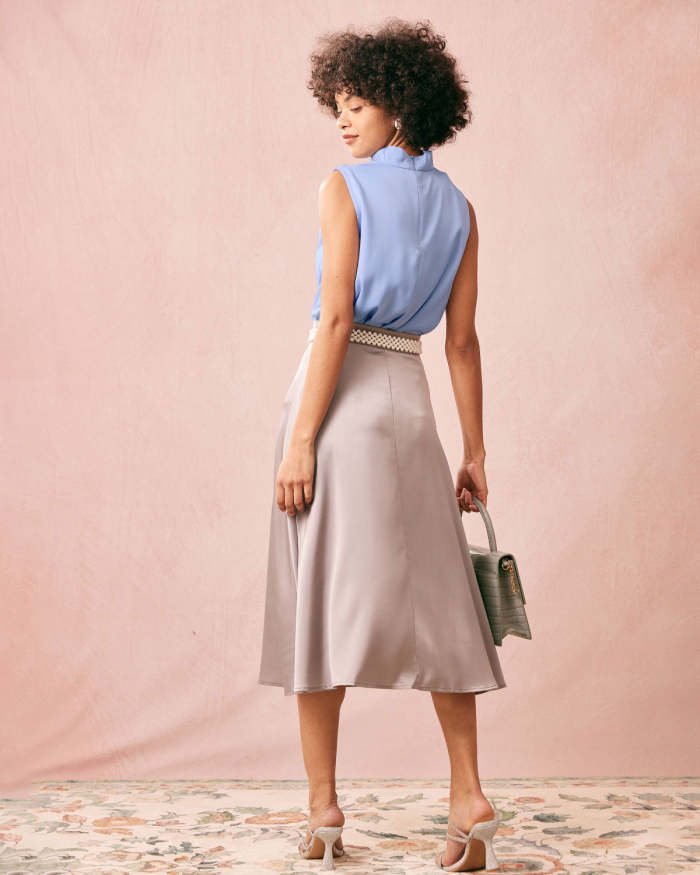 The Grey High Waisted Satin A-Line Skirt