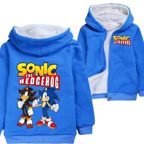 Boys Shadow And Sonic The Hedgehog Zip Up Fleece Lined Cotton Hoodie