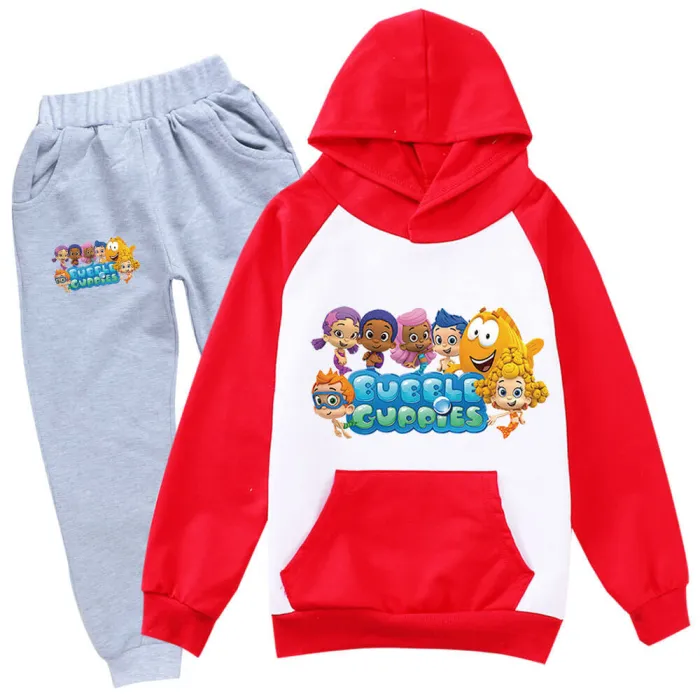 Boys Girls Bubble Cute Guppies Print Pullover Hoodie Sweatpants 2 Sets