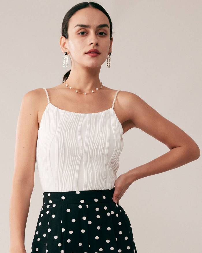 The Water Ripple Textured Pearl Straps Cami Top
