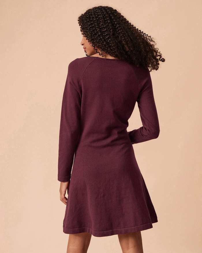 The Red Square Neck Long Sleeve Sweater Dress