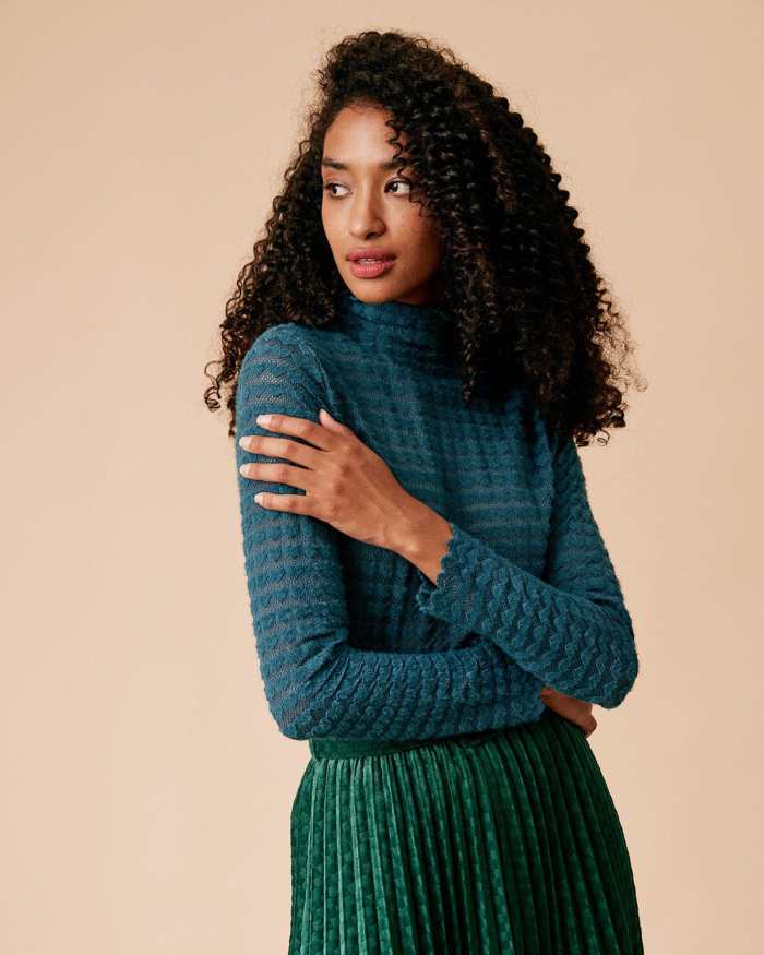 The Mock Neck See-Through Knit Top