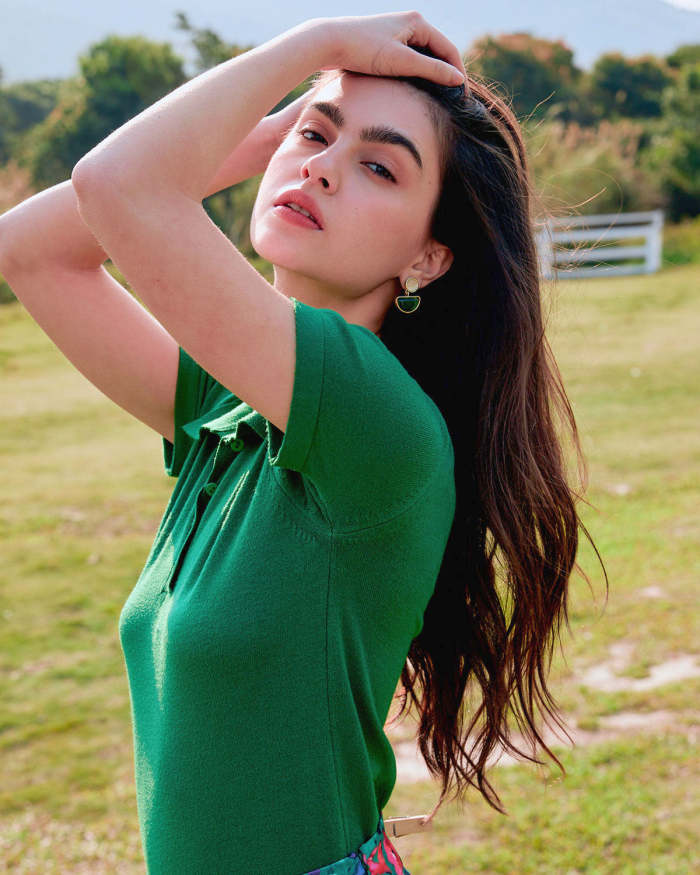 The Green Collared Short Sleeve Knit Top