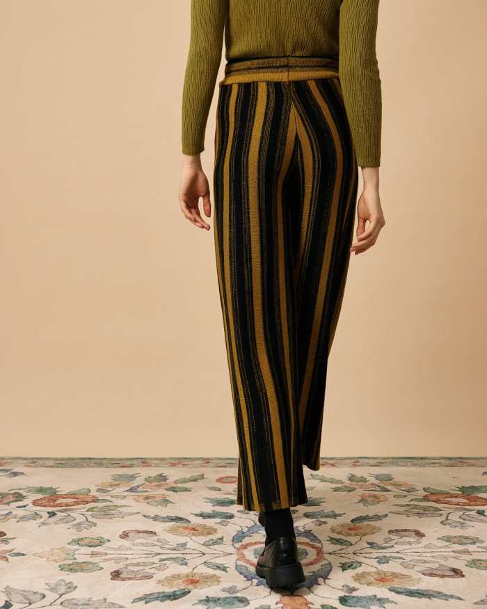 The High Waisted Color Block Tie Waist Stripe Pants