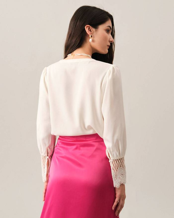 The Solid Lace Cuff Spliced Blouse