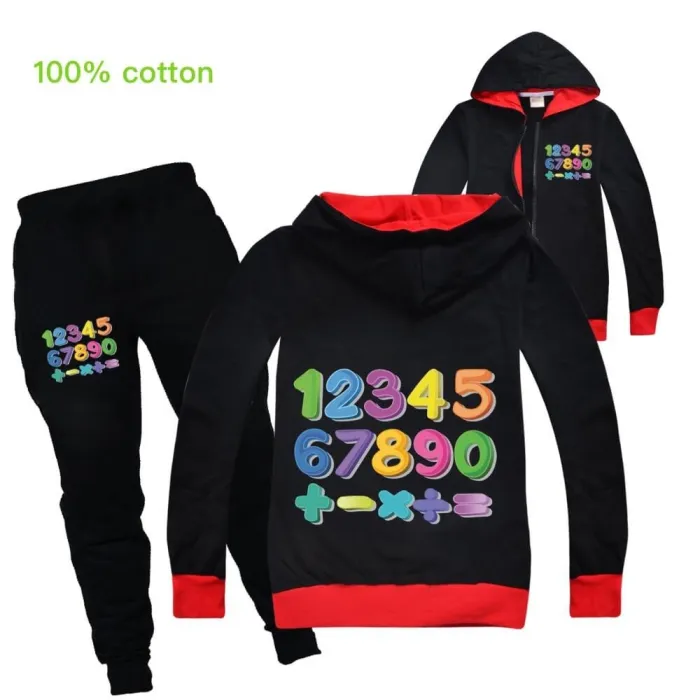 5 Figures Print Girls Boys Zip Up Hoodie And Cotton Sweatpants Set