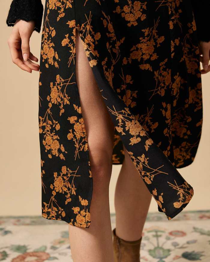 The Floral Slit High Waisted A-Line Skirt