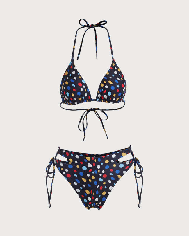 The Polka Dot Cutout Halter Bikini Set