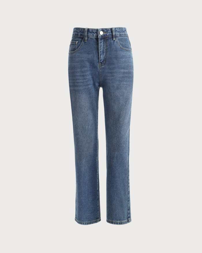 The Solid High Waisted Straight Leg Jeans