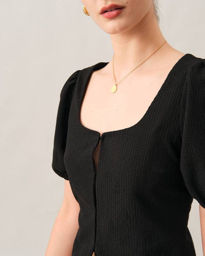 The Solid Square Neck Puff Sleeve Blouse