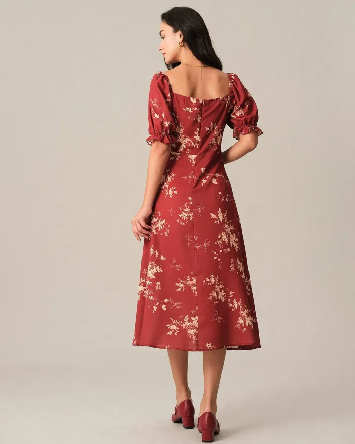 The Square Neck Floral Midi Dress