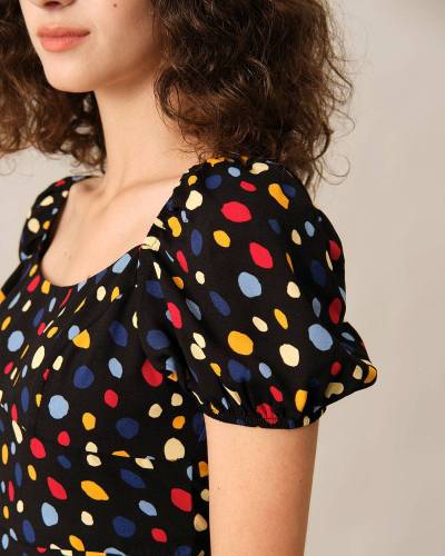 The Polka Dot Puff Sleeve Ruched Blouse