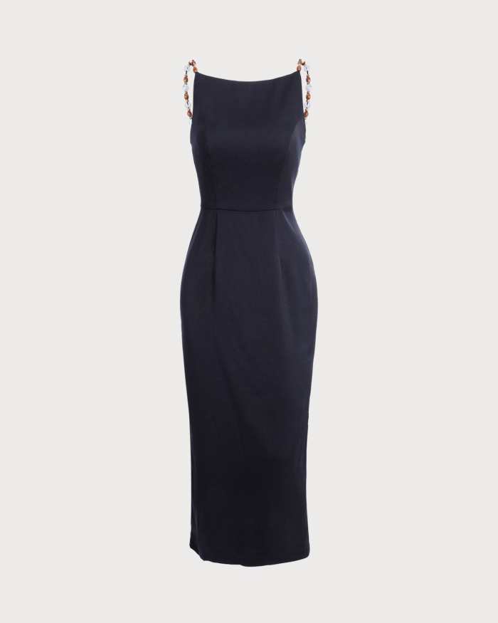 The Beaded Strap Satin Maxi Dress