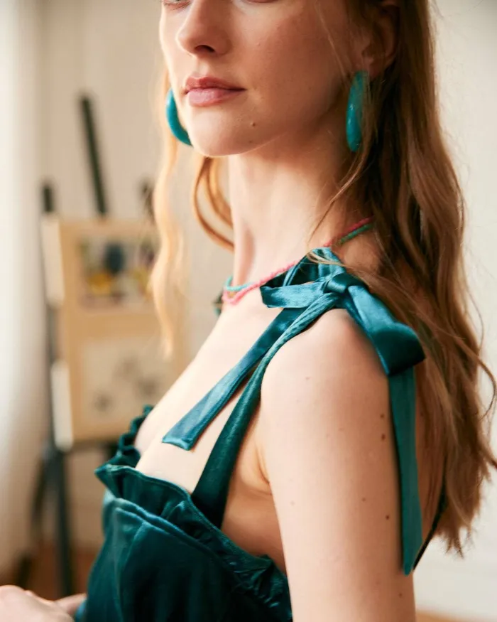 The Dark Green Velvet Pleated Dress