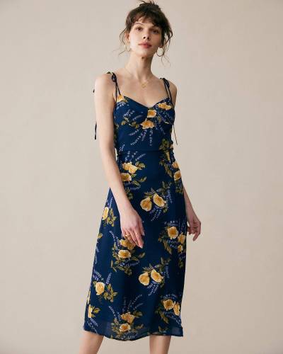 The Blossoms Leaves Split Floral Dress