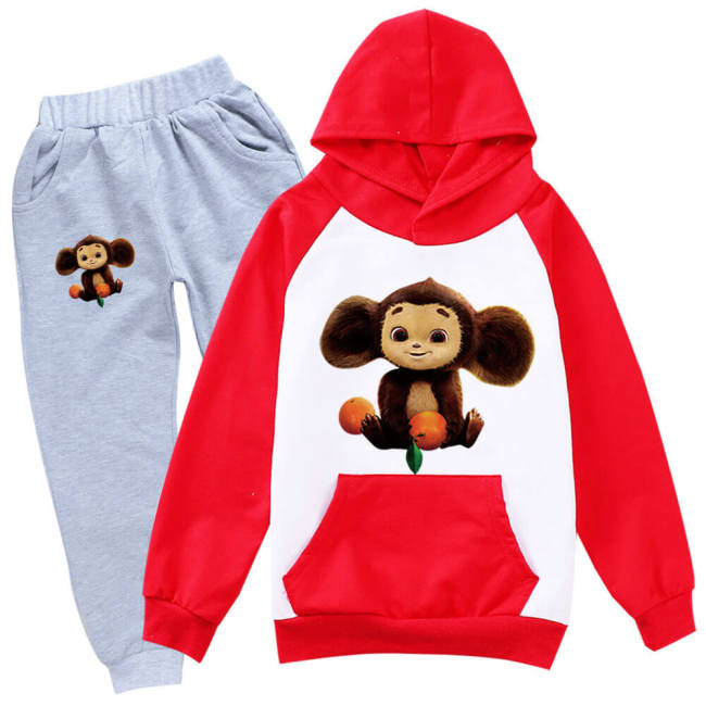 Boys Girls Cheburashka Print Monkey Plush Pattern Hoodie Sweatpants