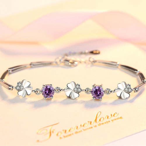 Femme White Gold Silver Color Clover Crystal Jewelry Bracelet
