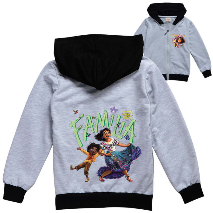 Familia Encanto Print Girls Zip Up Sweatshirt Cotton Hoodie