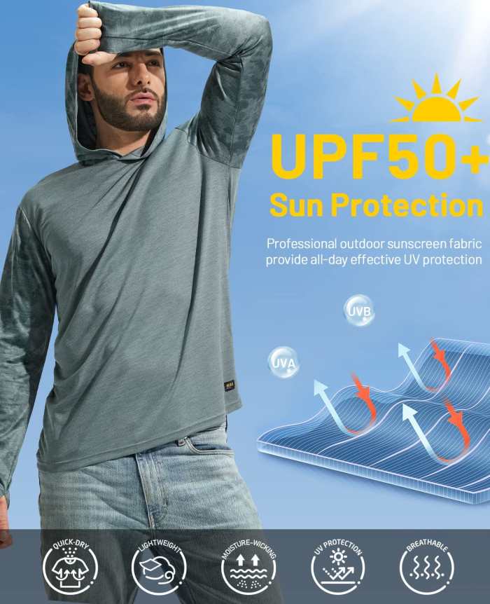 Men Upf 50+ Sun Protection Hoodie Spf Shirts With Thumbhole