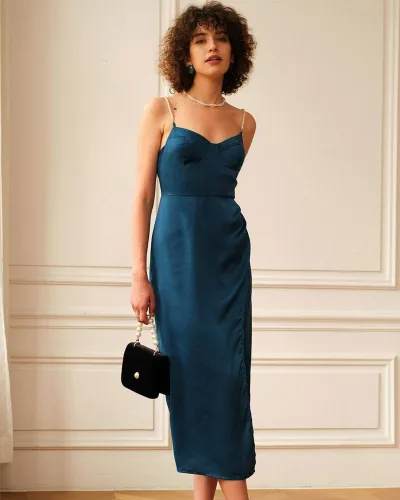 The Pearl Strap Side Slit Midi Dress
