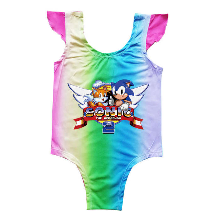 Girls Galaxy Rainbow Sonic The Hedgehog 2 Print One Piece Swimsuit