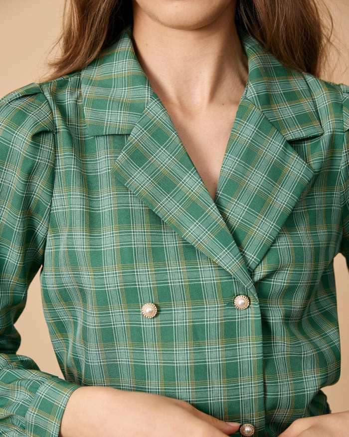 The Collared Puff Sleeve Plaid Blouse