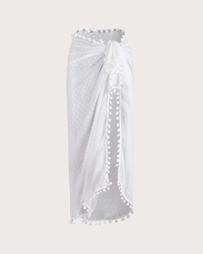 The White Tassel Trim Knotted Cover Up Skirt