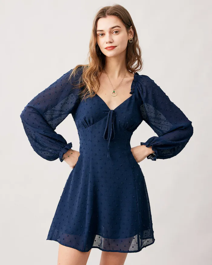 The Blue Sweetheart Neck Long Sleeve Mini Dress