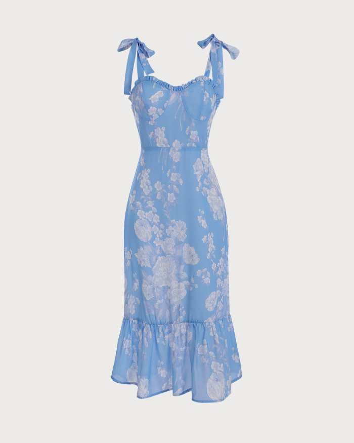 The Floral Ruffle Tie Strap Maxi Dress