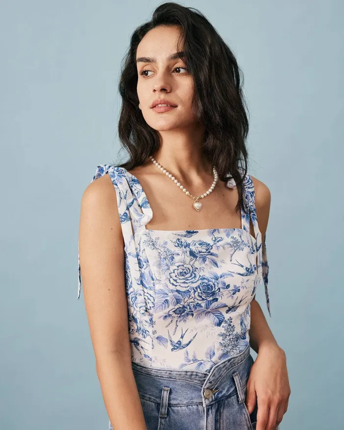The Tie Strap Smocked Floral Cami Top