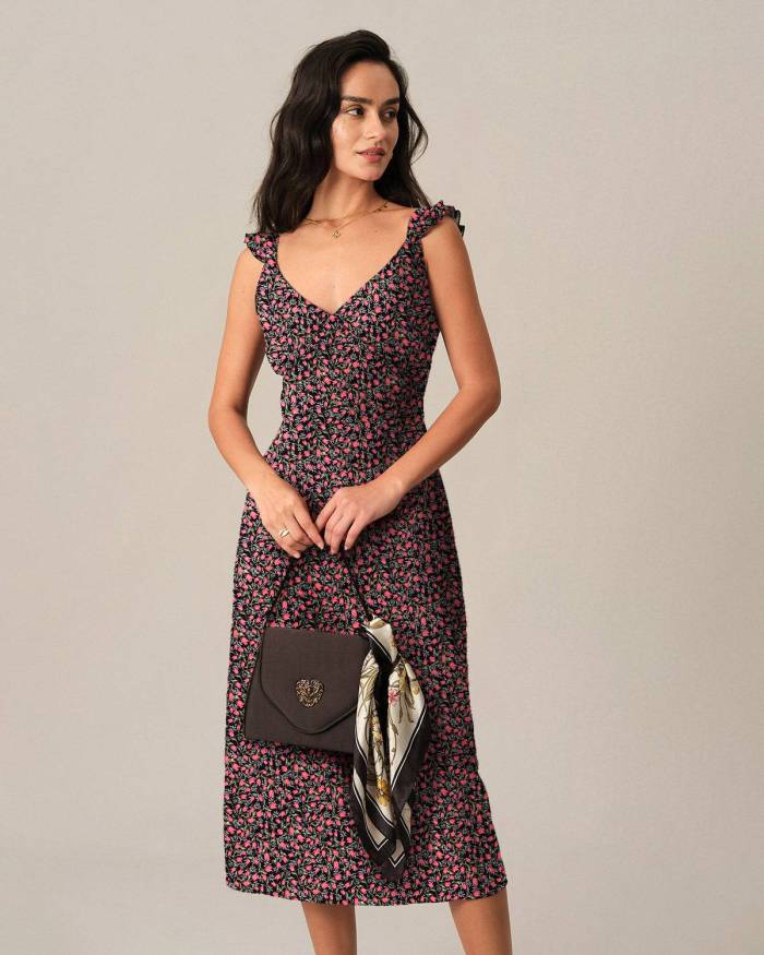 The Tulip Print Backless Midi Dress