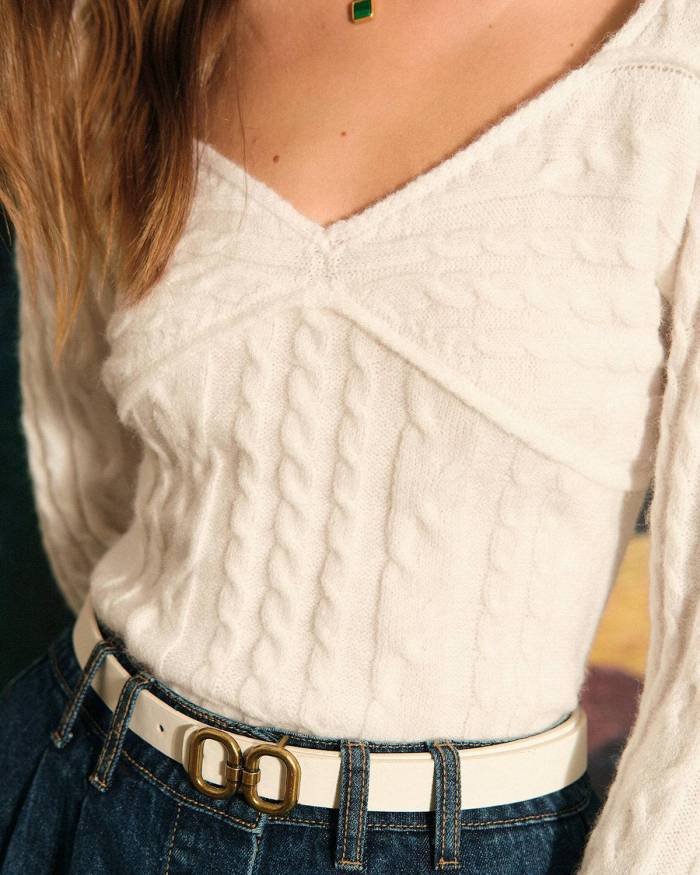 The Solid V Neck Twisted Knit Top