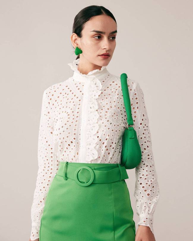 The Wavy-Trimmed Eyelet Blouse