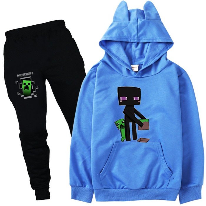 Minecraft Black And Green Frog Print Girls Boys Hoodie Pants Tracksuit