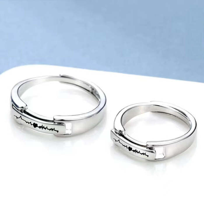 Heart Beat Sun Moon Buckle Openable Engrave Name Promise Rings