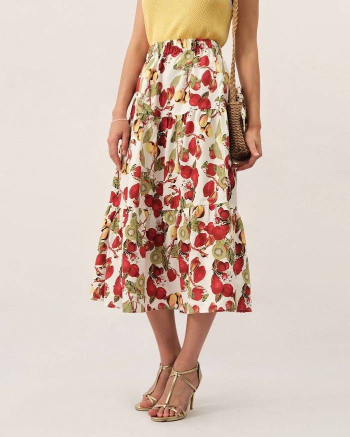 The Ruffle Fruit Print A-Line Skirt