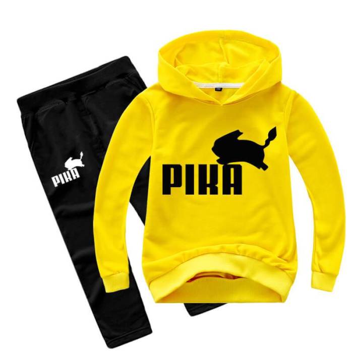 Boys Girls Basic Pikachu Print Cotton Hoodie And Sweatpants Sport Suit