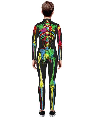 Boys Girls Bloody Rainbow Skeleton Catsuit Kids Halloween Costume