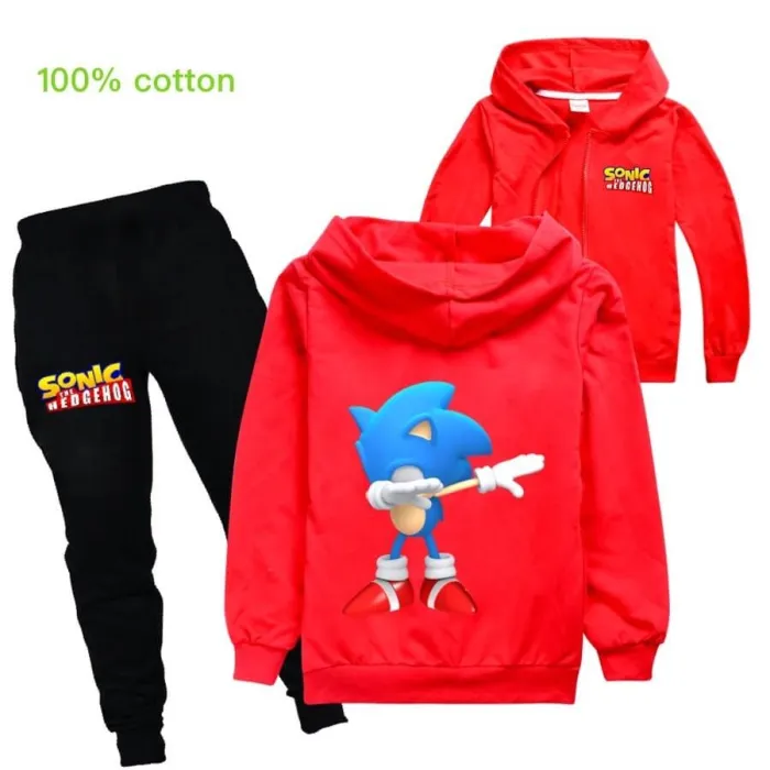 Dab Dance Sonic The Hedgehog Print Girls Boys Hoodie And Jogger Pants