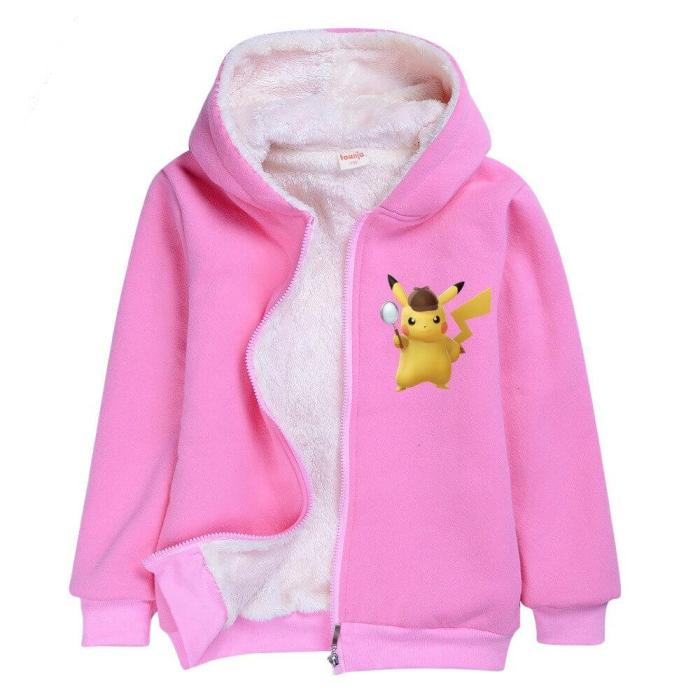 Pokemon Go Pikachu Print Girls Zip Up Fleece Lined Cotton Hoodie