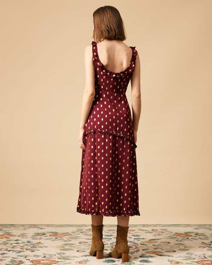The Polka Dot Sleeveless Slit Midi Dress