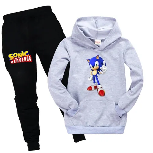 Boys Girls Sonic The Hedgehog Print Pocket Hoodie Sweatpants Tracksuit