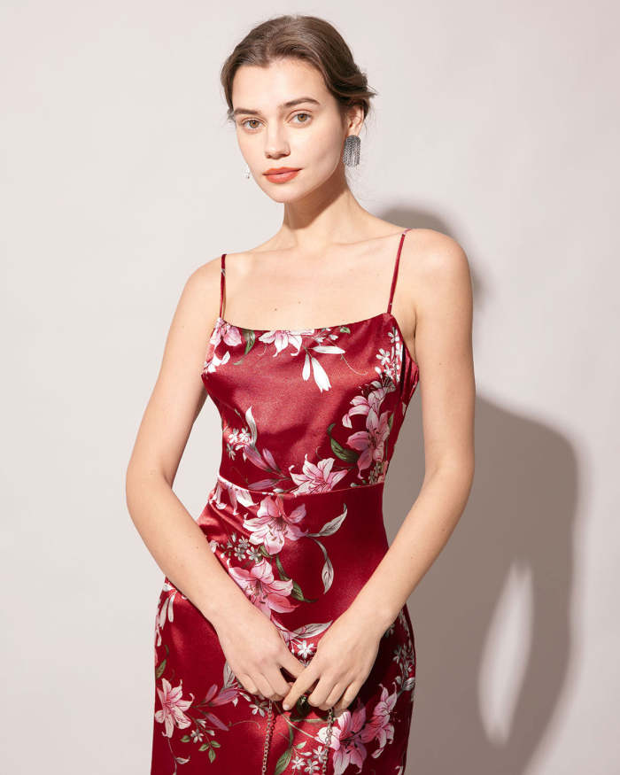 The Red Floral Slit Maxi Dress