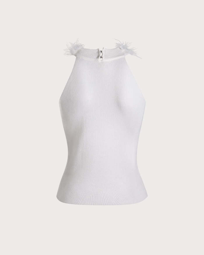 The White Feather Collar Knit Tank Top