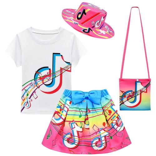 Tik Tok Print Girls Summer T Shirt And Skirt Suit Set Costume