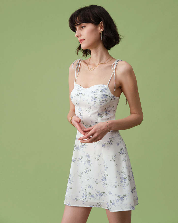 The White Spaghetti Strap Floral Mini Dress